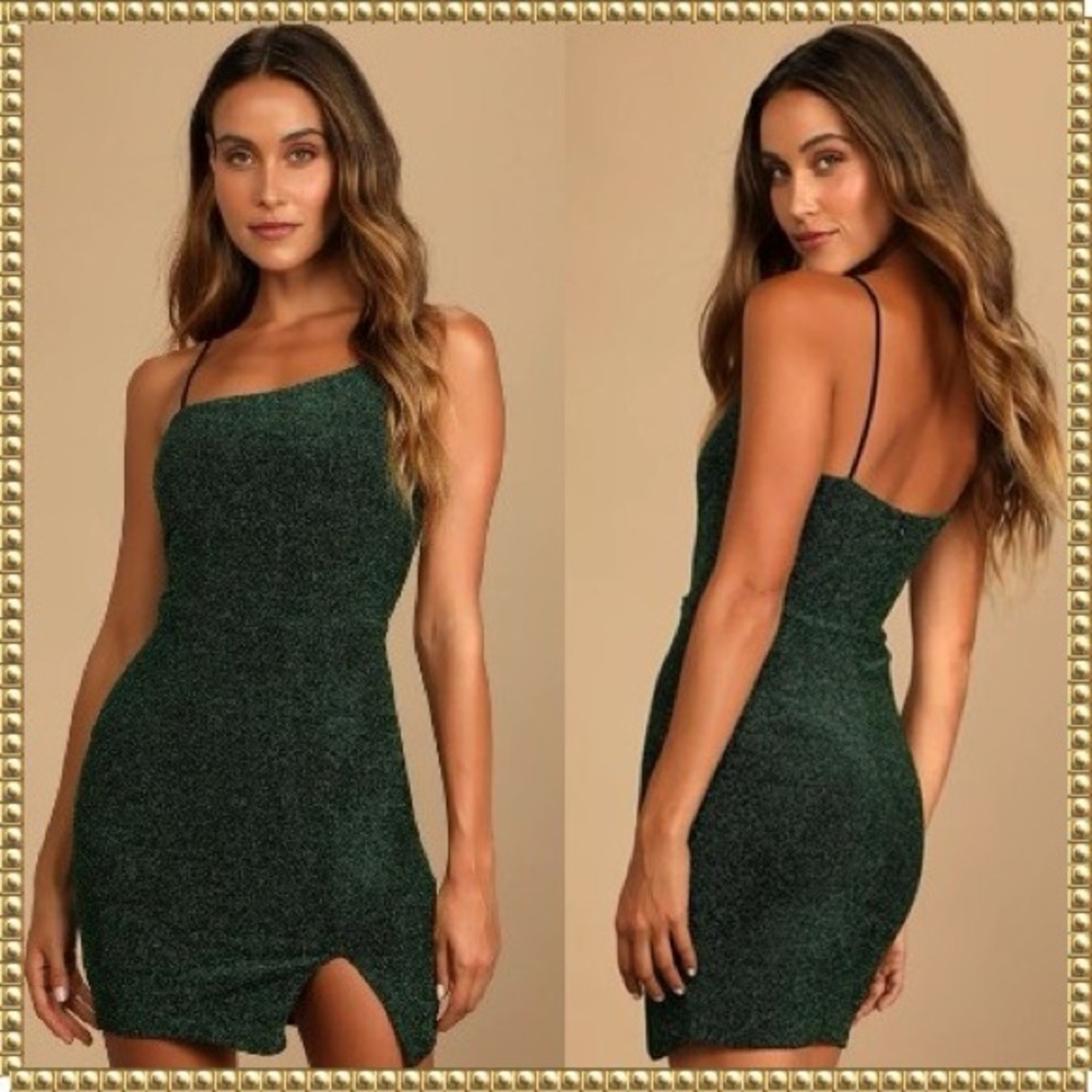 Lulu's Forest Green Sparkle Mini Dress